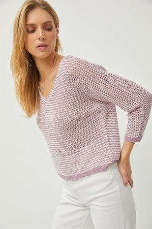 Textured 3/4 Sleeve Crochet Sweater