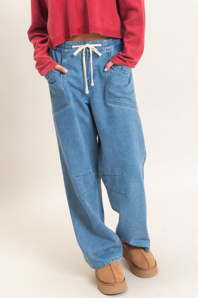 Elastic Waist Denim Pants