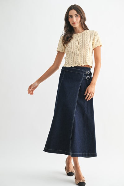 Dark Wash Denim Midi Skirt