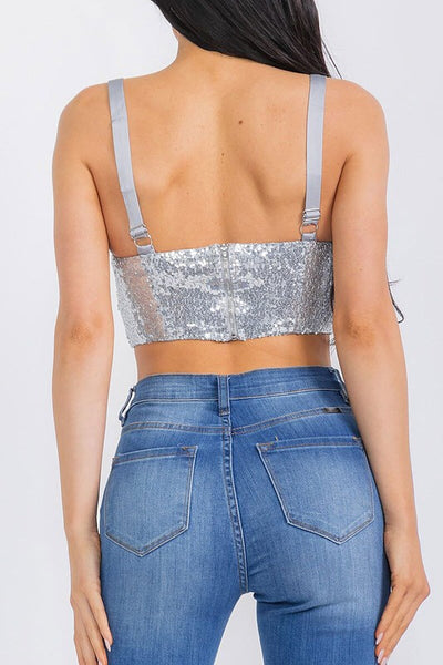 Sleeveless Sequins Crop Top