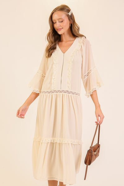 Lace Trim Tiered Midi Dress