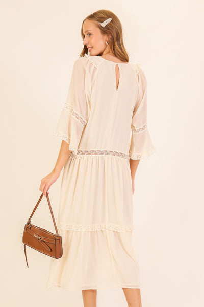 Lace Trim Tiered Midi Dress