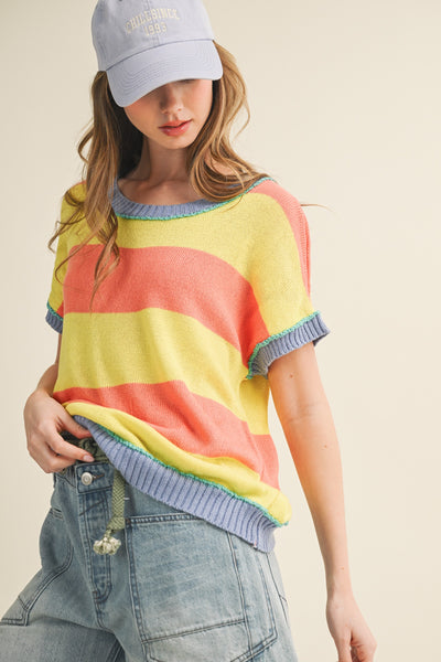 Short Sleeve Ribbed Sunset Sweater