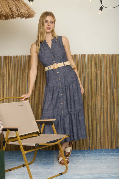 Button Down Belted Dress