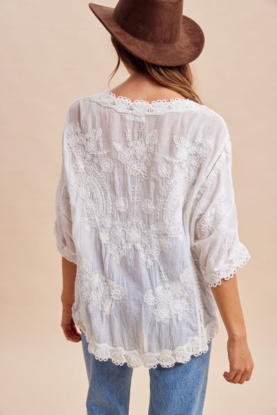 Floral Embroidered Crochet Blouse