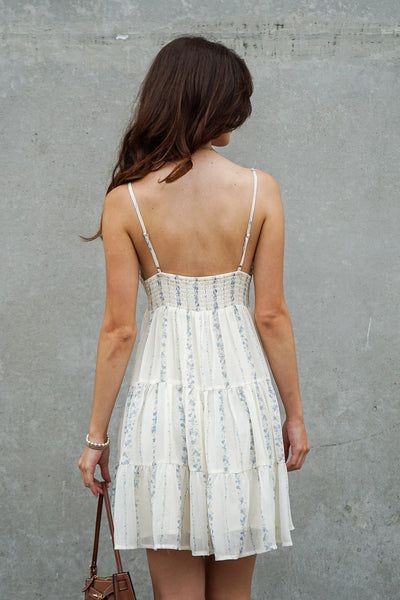 Floral Striped Tiered Mini  Dress