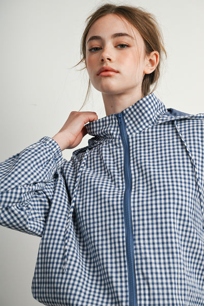 Checked Hooded Wind Breaker