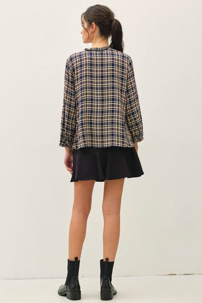 Plaid Ruffle Button Down Shirt
