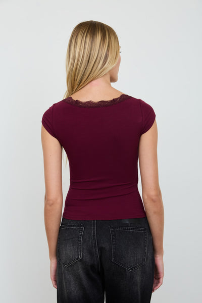 Lace Trim Henley Top