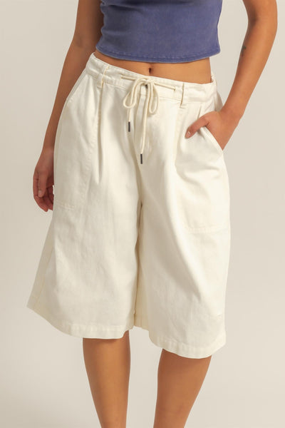 Drawstring Waist Wide Leg Shorts