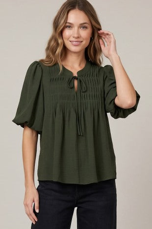 Puff Sleeve Neck Tie Blouse