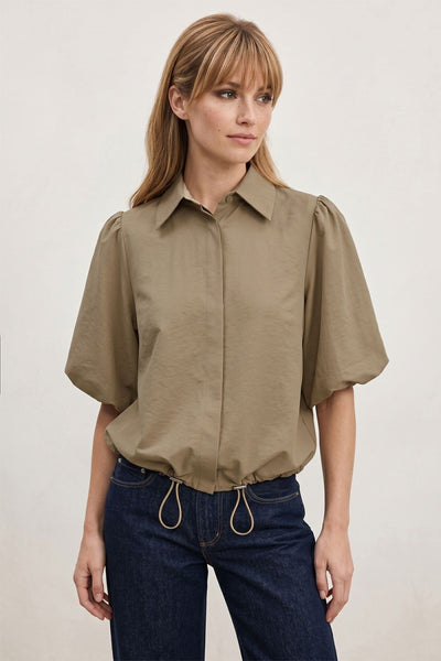 Drawstring Hem Bubble Sleeve Blouse