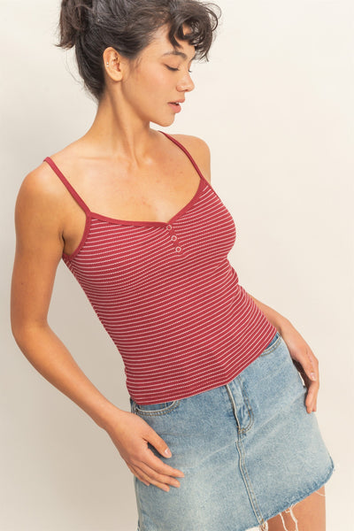Striped Snap Button Henley Top