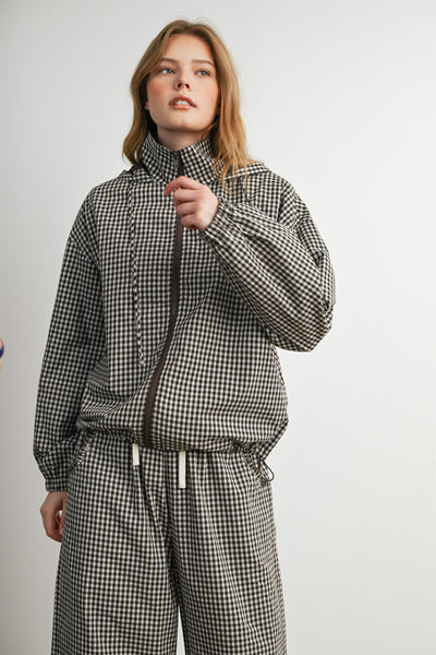 Checked Hooded Wind Breaker