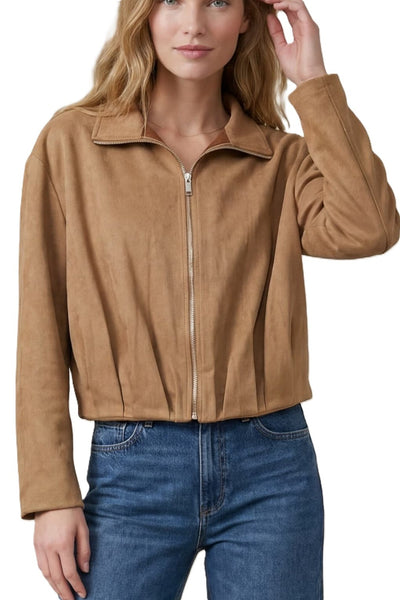 Collared Suede Zip Up