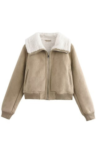 Faux Suede Bomber Jacket