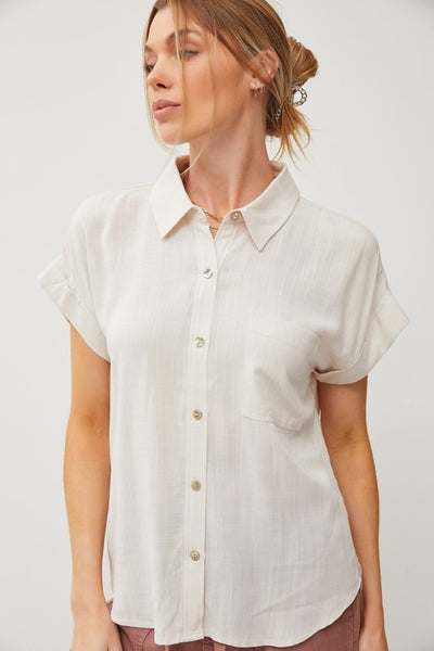 Solid Short Sleeve Button Down Shirt
