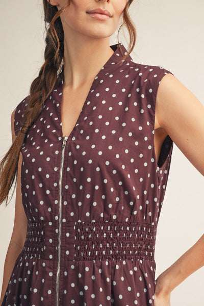 Front Zip Polka Dot Dress