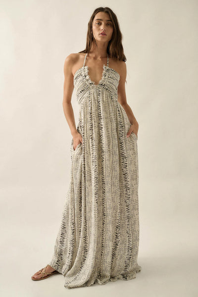 Abstract Print Halter Maxi