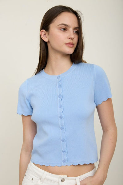 Scalloped Short Sleeve Cardigan