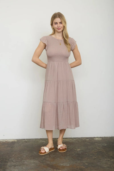 Tiered Smocked Short Sleeve Midi Dress