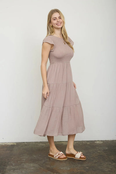 Tiered Smocked Short Sleeve Midi Dress