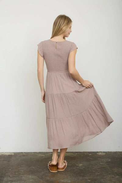 Tiered Smocked Short Sleeve Midi Dress