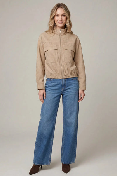 Faux Suede Zip Front Utility Jacket