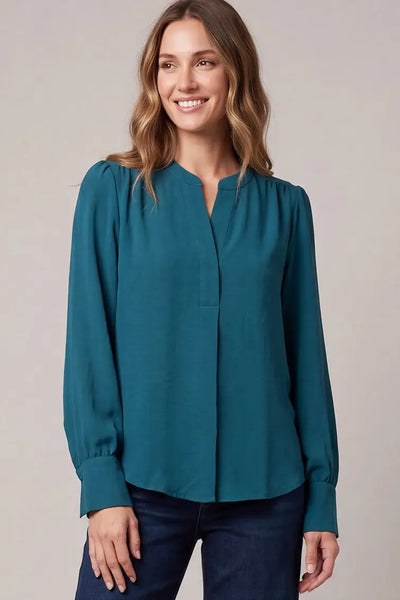 Long Sleeve Split Neck Woven Top (3 colours)