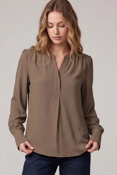 Long Sleeve Split Neck Woven Top (3 colours)