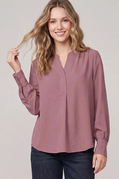 Long Sleeve Split Neck Woven Top (3 colours)