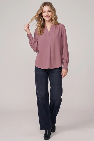 Long Sleeve Split Neck Woven Top (3 colours)
