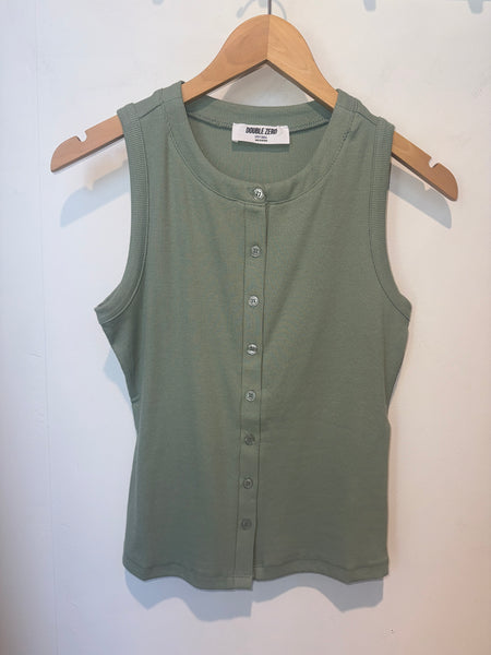 Ribbed Button Front Tank