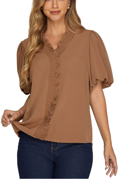 Puff Sleeve Ruffle Blouse
