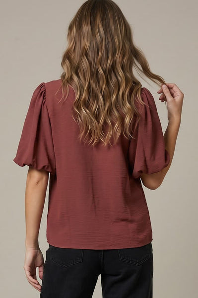 Puff Sleeve Neck Tie Blouse