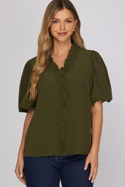 Puff Sleeve Ruffle Blouse