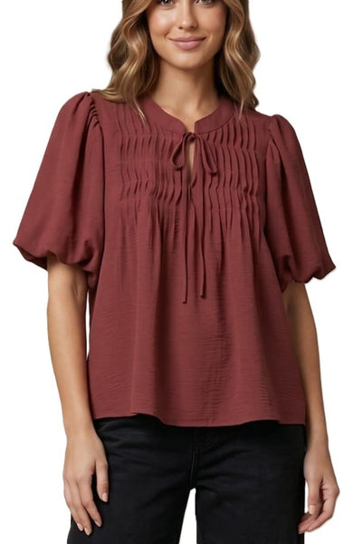 Puff Sleeve Neck Tie Blouse