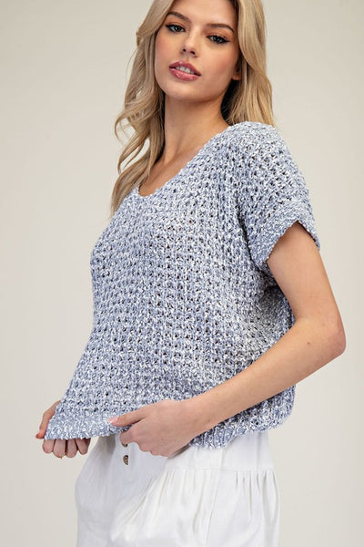 Crochet Short Sleeve Sweater Top