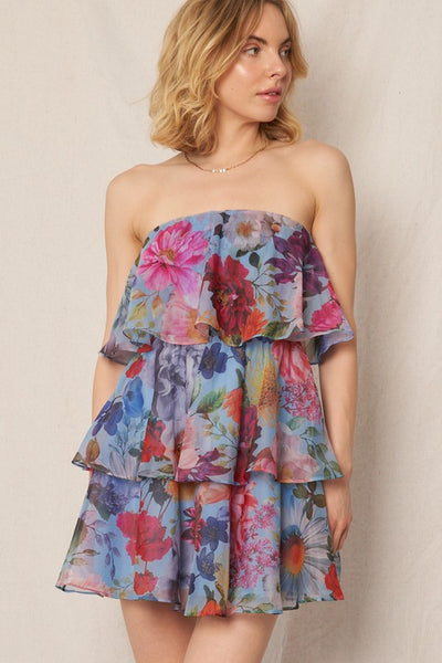 Tube Tiered Floral Mini Dress