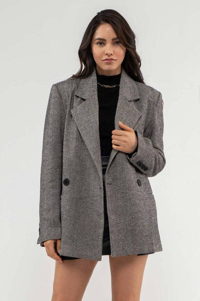 Notch Collar Long Line Blazer