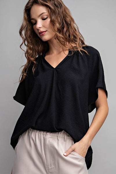 V Neck Short Sleeve Blouse Top