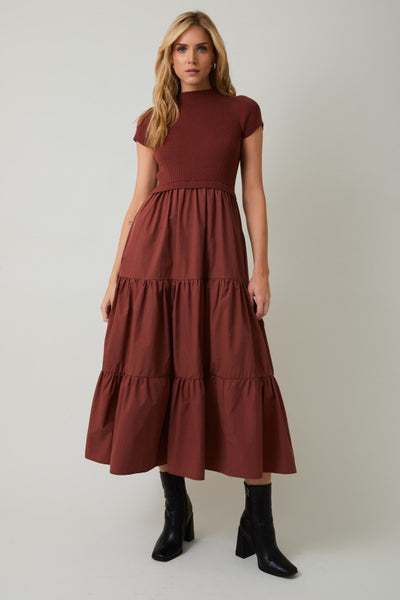 Mock Neck Mixed Tiered Dress