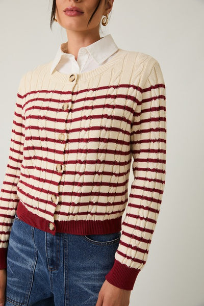 Stripe Cable Sweater Cardigan