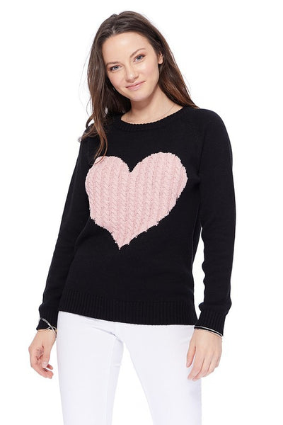Love Heart Jacquard Round Neck Pullover