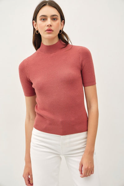 Mock Neck Ribbed Sweater