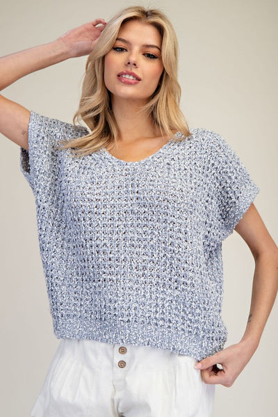 Crochet Short Sleeve Sweater Top