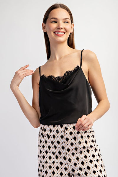 Cowl Neck Lace Sleeveless Top