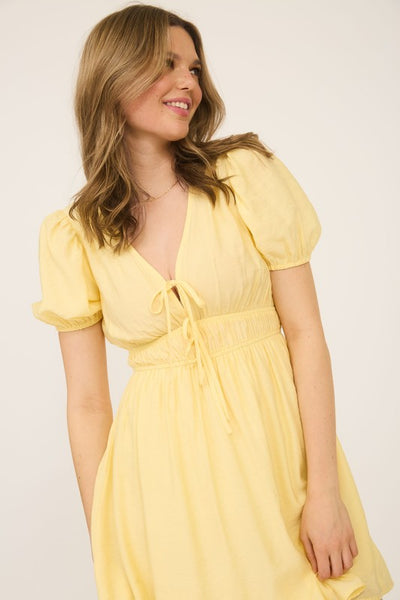 Front Tie Puff Sleeve Mini Dress