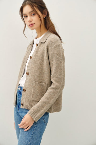 Wool Blend Collared Sweater Jacket