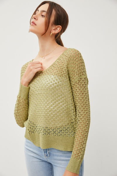 Drop Shoulder Long Sleeve Crochet Sweater